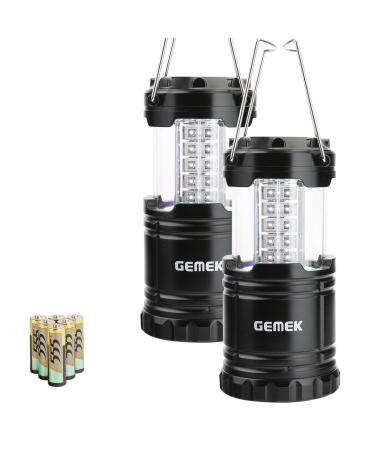 GEMEK 2 Pack LED Camping Lantern, Survival Kit for Hurricane, Emergency, Storm, Outages, Outdoor Portable Lantern, 6 AA Batteries Included (Black, Collapsible) Black Collapsible - 2 Pack