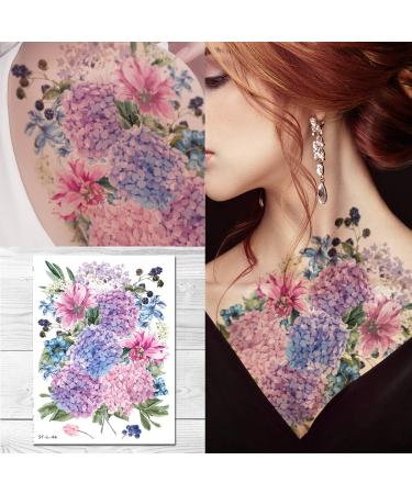 Watercolor Hydrangeas & Wildflowers Temporary Tattoos - Large Summer Bouquet Design - Buy Online on GoSupps.com