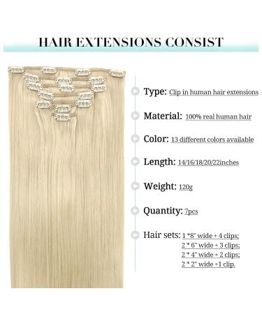 Doores Real Hair Extensions Clip In - Light Platinum Blonde 60cm (24 Inch) - 7 Pieces 120g Remy Natural Hair - Buy Online on GoSupps.com