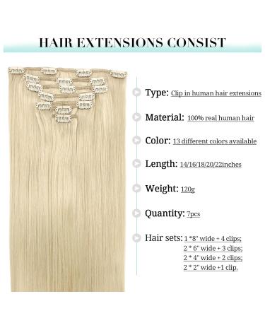 Doores Real Hair Extensions Clip In - Light Platinum Blonde 30cm (12 Inch) 80g - 7 Piece Remy Hair Extensions for Natural Look - Buy Online on GoSupps.com