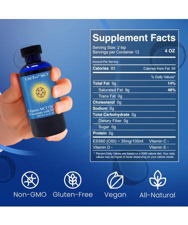 MCT Oil from Coconuts with C60 ESS60, Immune Support, Sleep Aid Rich in Antioxidants, Flexibility and Joint Support Supplement, Promotes MCT Wellness for Energy Boost (4 oz) 4 Fl Oz (Pack of 1) - Buy Online on GoSupps.com
