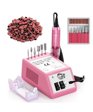 Professional Nail Drill Machine 20000 RPM Efile Electric Nail Filer Kit Polishing Tools for Finger Toe Nails, Acrylic Gel Nails, Manicure Pedicure , with 6Pcs Drill Bits, 106Pcs Sanding Bands - Pink 20000RPM Pink