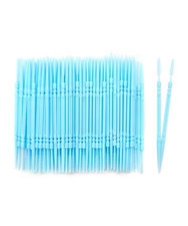 Medsuo 100PCs plastic double head dental picks soft dental floss picks interdental brush facers sticks portable oral dental brush cleaning tool (blue)