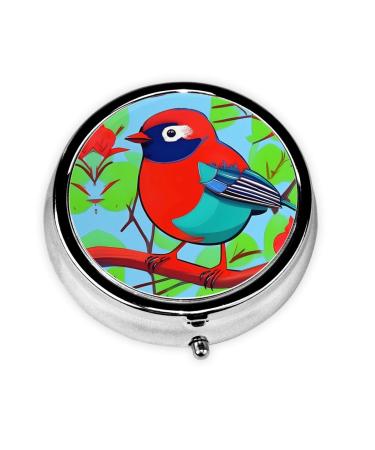 Colorful Birdsround Pill Box 3 Compartment Round Pill Box Organizer * Portable Travel Pill Box for Traveling.