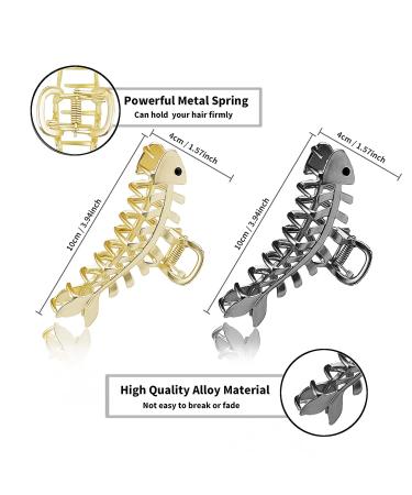 3PCS Fish Bone Shaped Metal Hair Claw Clips Set - Non-Slip Hair Clamps for Women and Girls - French Barrette Style - Gold, Silver, Black - Buy Online on GoSupps.com