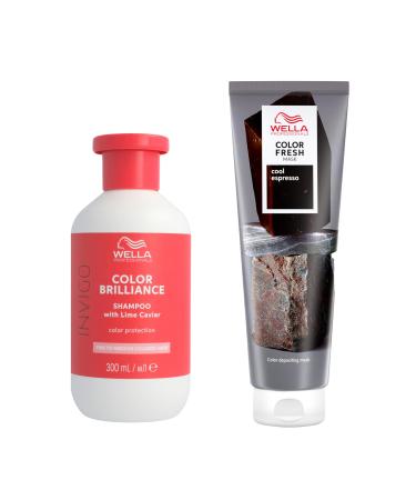 Wella Professionals Color Fresh Mask Temporary Hair Colour Treatment Invigo Color Brilliance Colour Protection Shampoo 1x Hair Dye 150ml & 1x Colour Protection Shampoo 300ml Cool Espresso