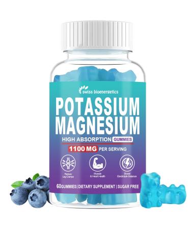 Potassium Citrate 1100mg Gummies Potassium Supplement for Adults Women & Men Potassium Magnesium Gummies for Supports Leg Cramps & Muscle Health - Gluten Free Sugar Free - Blueberry Flavor 60 Count Blueberry 60 Count (Pa