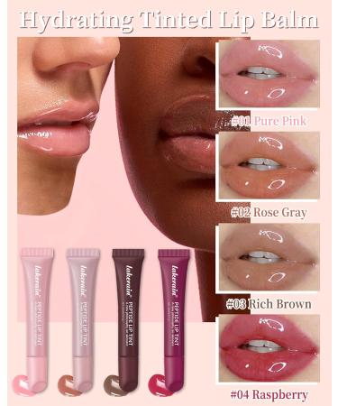 Tinted Lip Balm Kit-4Pcs Peptide Hydrating Lip Tint Moisturizer Jelly Lip Treatment Balm Non-Stick Lip Care Glow Reviver Lip Oil Yummy Glowy Lip Gloss Christmas Makeup Gift for Women-Set C Setc-01+02+03+04 - Buy Online on GoSupps.com