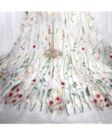 Exquisite Floral Embroidery Mesh Lace Fabric Trim - 2 Yard White - DIY Wedding Dress Craft Home Decor - Buy Online on GoSupps.com