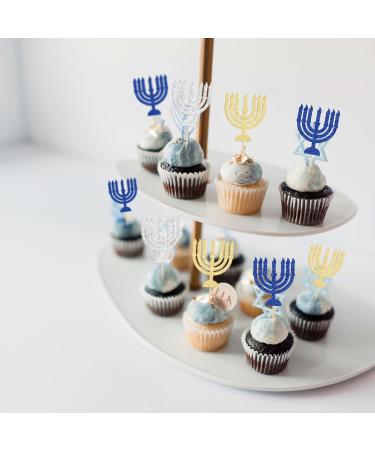 Gyufise 24Pcs Hanukkah Cupcake Toppers Nine Lamp Stands Cupcake Toppers Sparkle Jewish Birthday Chanukah Holiday Party Decoration Supplies Multi 3 - Buy Online on GoSupps.com
