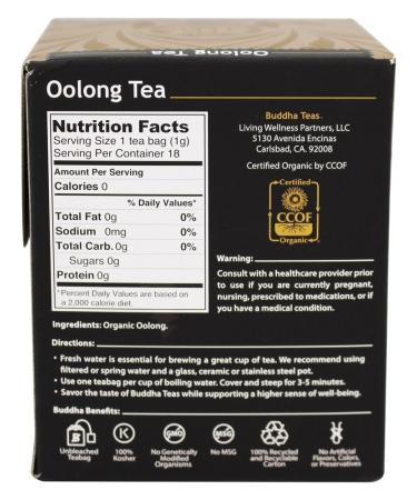 Buddha Teas Organic Oolong Tea - USDA & CCOF Certified, 18 Bleach-Free Tea Bags | OU Kosher - Buy Online on GoSupps.com