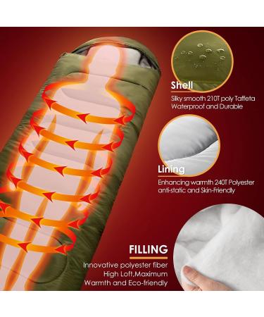 MEREZA XL Sleeping Bag with Pillow | All Season Camping & Hiking | 3-4 Seasons for Cold & Warm Weather | Army Green - Buy Online on GoSupps.com
