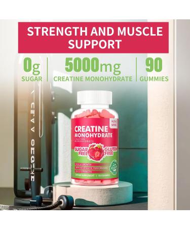 Buy Creatine Monohydrate Gummies 5000mg - Muscle Strength & Energy Boost Chewables for Men & Women - Strawberry Flavor (90 Count - Buy Online on GoSupps.com