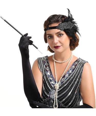 Anglacesmade 1920s Flapper Feather Headband - Black Feather Roaring 20s Headpiece - Buy Online on GoSupps.com