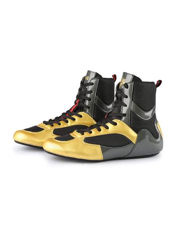 YAOTIAO High Top Boxing Shoes Men's Breathable Non-Slip Training Boots Indoor Outdoor Squat Wrestling Shoes Casual Gym Shoes 9 Gold