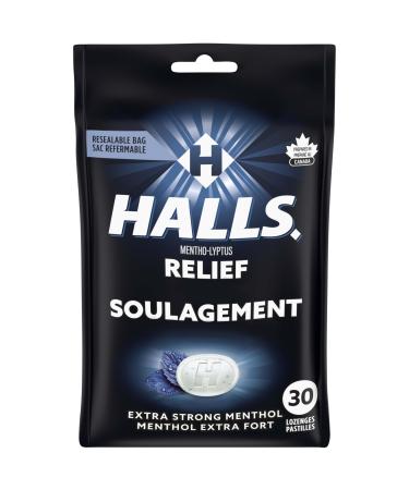 HALLS Extra Strong Cough Drops Throat Lozenges Sore Throat Relief Mentho-Lyptus 30 Lozenges Extra Strong 30 Count (Pack of 1)