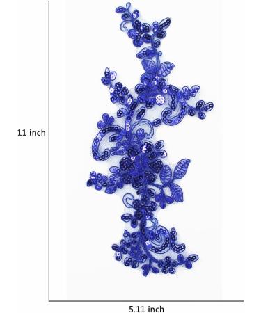 SEMCICOR Embroidery Sequin Lace Applique Pair - Wedding Dress Bridal DIY Crafts - Blue - Buy Online on GoSupps.com