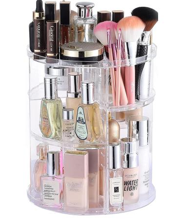 Cq acrylic 360 Degree Rotating Makeup Organizer for Bathroom 4 Tier Adjustable Cosmetic Storage Cases and Make Up Holder Display Cases Clear