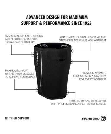 Rehband Thigh Support XXL | 5mm Neoprene Compression Sleeve for Muscle Tear & Strain | Quad Support | Fastener | Black - Buy Online on GoSupps.com