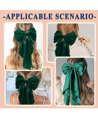 ZhongShuang Green Hair Bow Green Big Hair Bows for Women Solid Color Bow Hair Clips with Long Ribbon French Barrette Clip Soft Satin Silky Hair Bows Cute Gifts for Women Girls - Buy Online on GoSupps.com