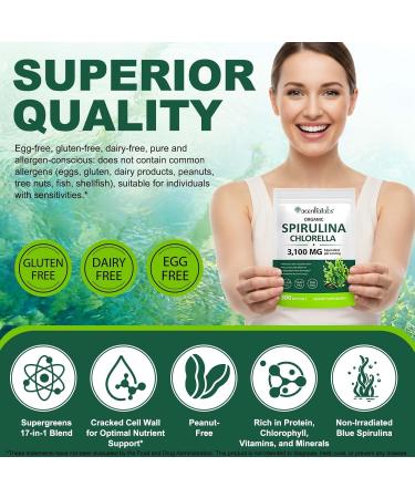 NIFEISHI Organic Spirulina Chlorella Capsules 3100MG Per Serving 17-in-1 Supergeens Blend Rich in Chlorophyll Vegan & High Protein Immune Support Non GMO 300 Capsules - Buy Online on GoSupps.com