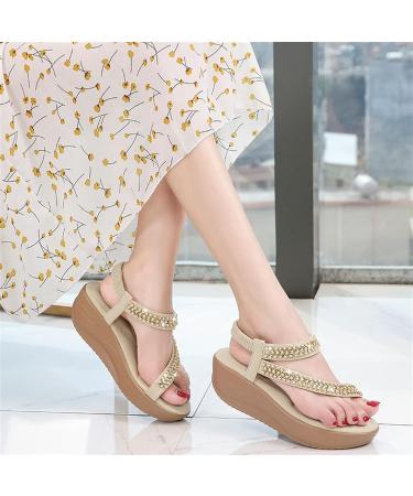 Shop Stylish Bunion Sandals for Women | Wedge Platform Rhinestone Orthotic Flip Flops | Summer Comfort & Big Toe Bone Correction - Size 5.5 Apricot - Buy Online on GoSupps.com