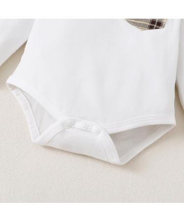 Puseky Baby Boy Long Sleeve Romper with Plaid Suspenders Overall Pants | 6-12 Months | White - Buy Online on GoSupps.com