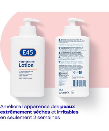 E45 Dermatological Moisturizing Lotion 500ml - Daily Moisturizing Lotion for Lasting Hydration for Dry and Sensitive Skin - Against Dryness Reduces Redness and Peeling - Buy Online on GoSupps.com
