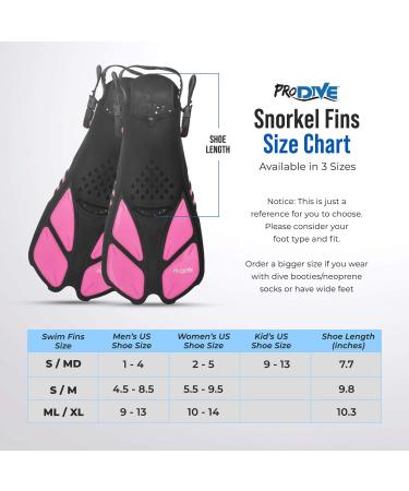 PRODIVE Adjustable Open-Heel Snorkel & Swim Fins - Short-Blade Flippers for Swimming & Diving - Pink S/M - Buy Online on GoSupps.com