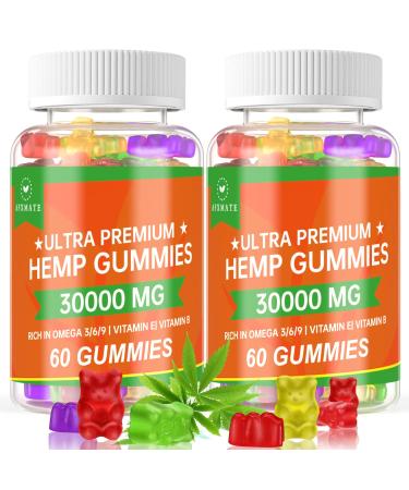 (2 Pack) Hemp Gummies for Relief, Calm & Rest, Extra Strength Fruity Edibles Gummy, 100% Natural High Potency Hemp Oil Infused Gummies 120 Gummies 60 Count (Pack of 2)
