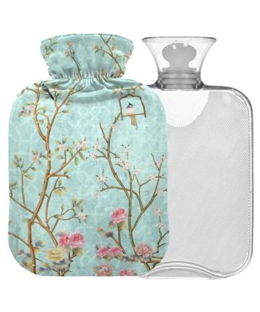 Naanle hot water bottle with lid flower birds Transparent hot water bottle heat bottle for back pain relief handfoot warmer neck hot and cold therapy 2l
