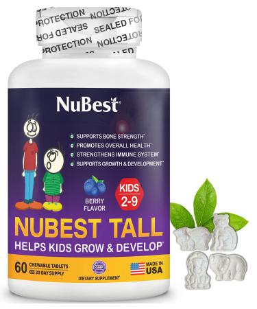 NuBest Tall Kids - Helps Kids Grow & Develop Healthily - Immunity & Bone Strength Support - Multivitamins & Minerals for Kids Ages 2 to 9 - Animal Shapes - 60 Chewable Berry Tablets | 1 Month Supply Pack of 1 - 60 count - NuBest Tall Kids 60 Chewable Tabl
