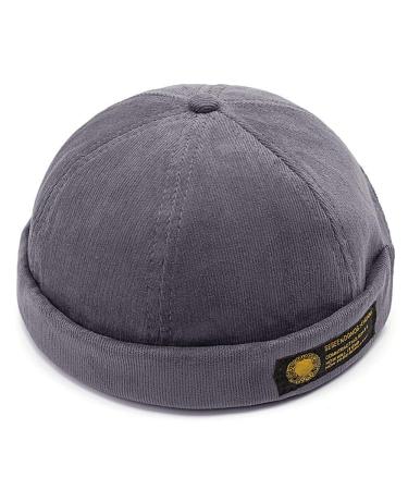 Men Hats Docker Cap Hats Beanie Sailor Cap Worker Hat Rolled Cuff Retro Brimless Hat with Adjustable 7019-gray