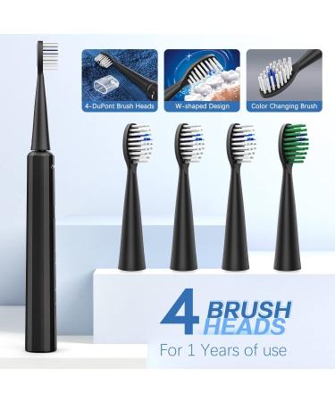 Sonic Electric Toothbrush with 4 Brush Heads | Rechargeable IPX7 Travel Toothbrush for All-Round Cleaning | 60 Days Power | Full-Automatic Black Smart Sonic Toothbrush for Adults - Buy Online on GoSupps.com