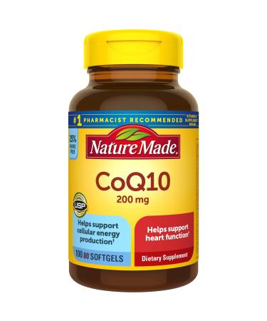Nature Made CoQ10 200 mg Dietary Supplement for Heart Health and Cellular Energy Production 100 Softgels 100 Day Supply