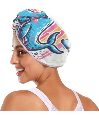 Whale Rainbow Waves Hair Towel 2 Pack - Super Absorbent Quick Dry Hair Turbans with Button Wrap for Women & Girls - Buy Online on GoSupps.com