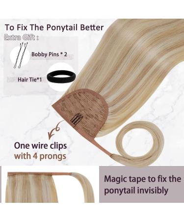 Runature 40cm Real Human Hair Ponytail Extensions - Ash Blonde #18/613 with Blond Highlights - 80g Perfect for Effortless Braid Styles - Buy Online on GoSupps.com