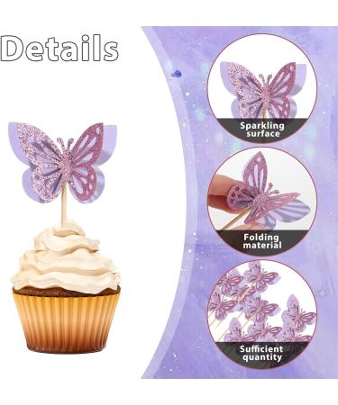 48 Pcs Glitter Butterfly Cupcake Toppers Purple Butterfly Cupcake Toppers 3D Double Layers Cupcake Topper Decorations Stand Food Picks Decorations for Butterfly Theme Birthday Party Wedding Supplies - Buy Online on GoSupps.com