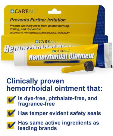 CareAll Hemorrhoidal Ointment 2.0 oz with Applicator (3 Pack). Helps Relieve Burning Itching and Discomfort Associated with Inflamed Hemorrhoidal Tissues. Dye Phthalate and Fragrance Free - Buy Online on GoSupps.com