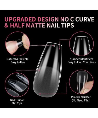 EARLMONI Medium Ballerina Nails Tips Set - 432 pieces Full Cover Soft Gel Nail Tips with Glue Nail File Cuticle Pusher 12 Sizes Prepolished Artificial Nails For Gluing Nail Art DIY - Buy Online on GoSupps.com