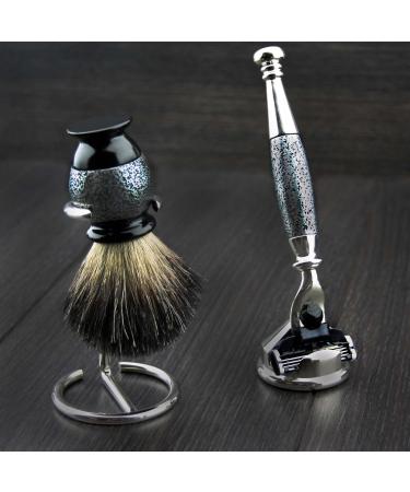 4Pc Men's Shaving Kit - 3 Edge Razor Black Badger Hair Brush Cone Stand - Perfect Gift for Men - Buy Online on GoSupps.com