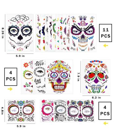 Halloween 3 Otters Temporary Face Tattoos - 19PCS Sugar Skull, Day of the Dead, and Skeleton Face Stickers for Party Favor Supplies - Buy Online on GoSupps.com