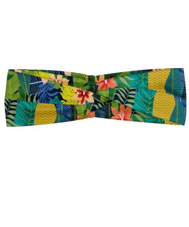ABAKUHAUS Floral Headband Colorful Design Caribbean Plantation Flourishing Summer Flowers Elastic and Soft Women's Bandana for Sports and Everyday Use Multicolor