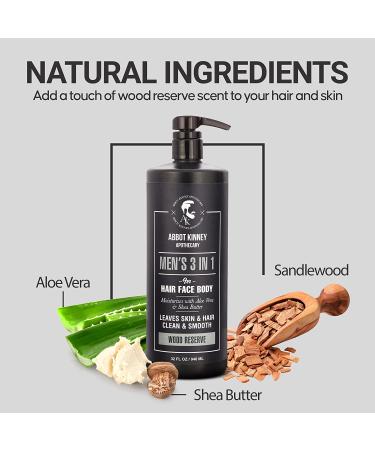 Abbot Kinney Apothecary Men's 3-in-1 Moisturizing Shampoo, Conditioner, and Body Wash - Wood Reserve 32oz - Buy Online on GoSupps.com