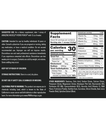 Amazing Muscle Hydro Punch Powder | Hydration + Electrolyte Blend | Contains Vitamin B C Betaine Anhydrous & More | 30 Servings (30 Servings Wild Berry) Wild Berry 13 Ounce (Pack of 1) - Buy Online on GoSupps.com