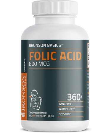Bronson Folic Acid 800 MCG Supports Prenatal Development, 1 Year Supply, Non-GMO, 360 Tablets - Buy Online on GoSupps.com