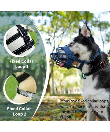 Silicone Dog Muzzle - Adjustable Basket Muzzle for Small Medium & Large Dogs | Fits German Shepherd - Size 6 (Snout 14 -16 ) - Blue - Buy Online on GoSupps.com