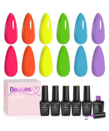 Beetles Gel Nail Polish Kit 6 Colors Spring Summer Nails Neon Gel Polish Hot Pink Gel Polish Green Blue Purple Gel Polish Set Soak Off Nail Lamp Cured Nail Manicure Nail Art Rainbow Kingdom - Buy Online on GoSupps.com