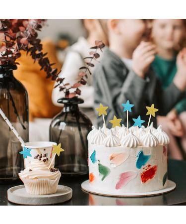 Pistha 50 Pcs Star Cupcake Toppers Glitter Twinkle Star Cupcake Picks for Wedding Baby Shower Birthday Party (Gold & Blue) - Buy Online on GoSupps.com