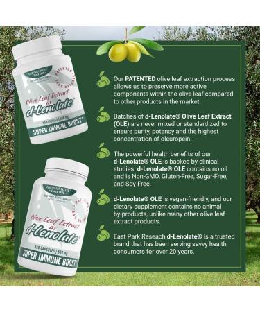 East Park Olive Leaf Extract 500mg Super Strength d-Lenolate | Immune System Booster with 18% Oleuropein | 180 Vegetarian Capsules (Non-GMO) - Buy Online on GoSupps.com
